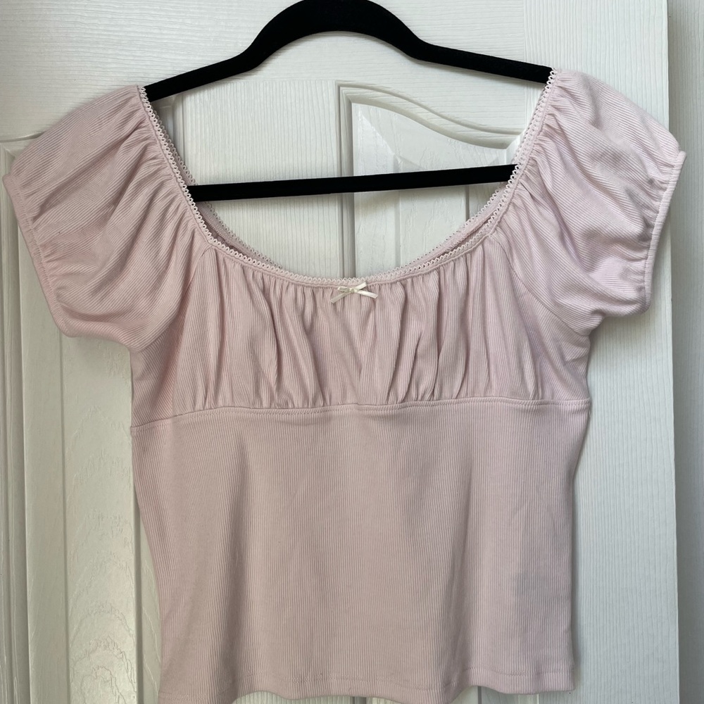 Aeropostale Light Pink Scoop Neck Crop Top with Bow